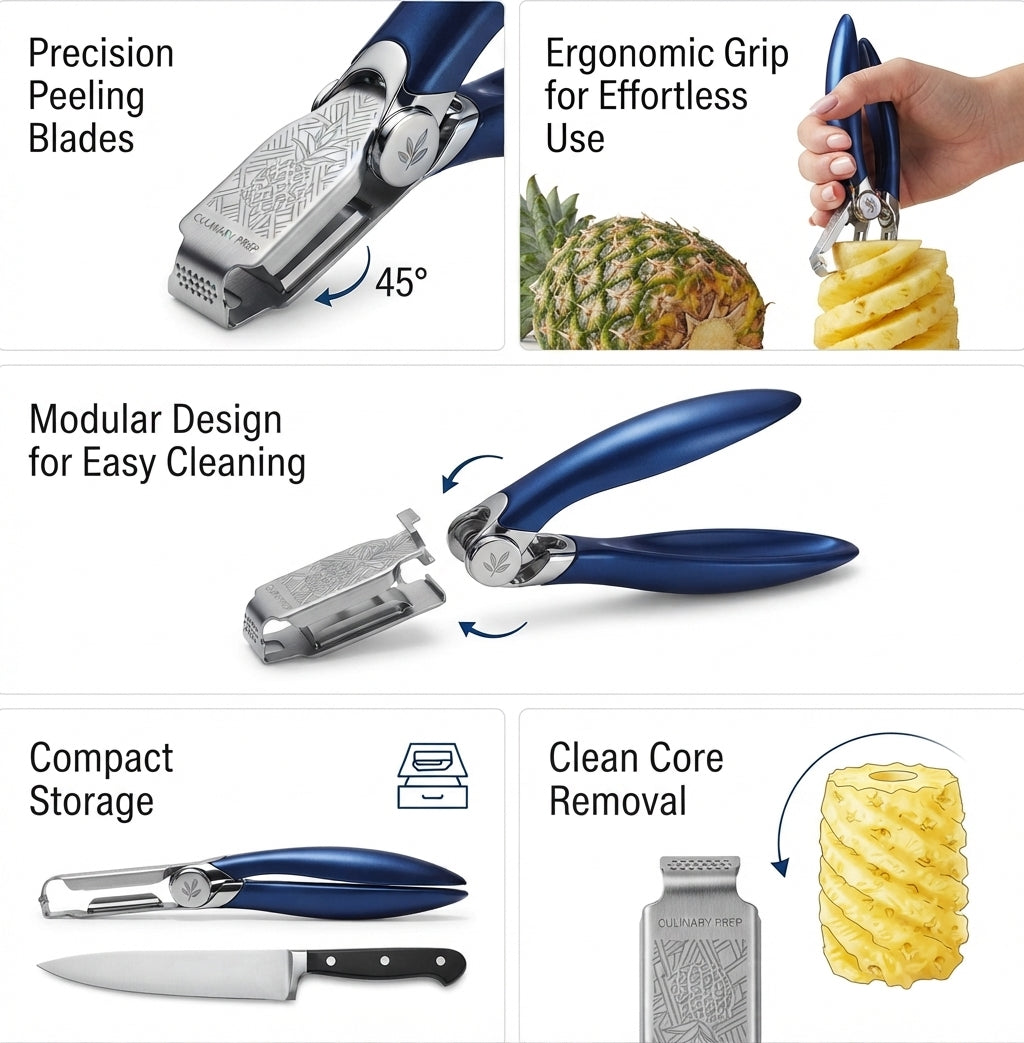 Ergonomic Stainless Steel Pineapple Corer and Eye Remover Tool – Heavy Duty Culinary Prep Pineapple Seed Remover Clamp with Non-Slip Grip Handle for Kitchen and Restaurant