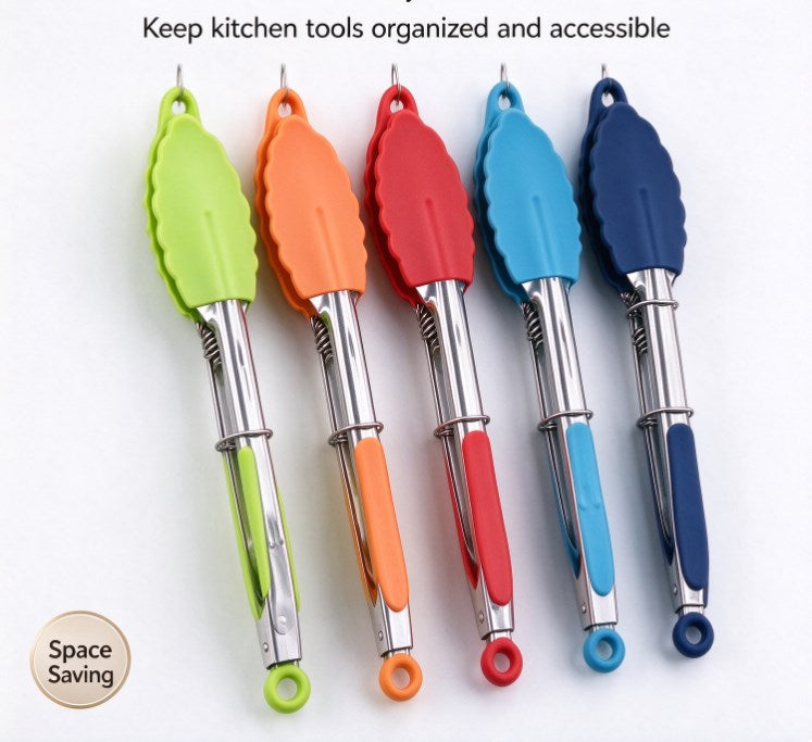 Heat Resistant Silicone Food Tongs Set, Soft Comfort Grip Cooking Tongs with Pull-Lock Mechanism for Non-Stick Cookware, Salad, and BBQ (Multicolor)