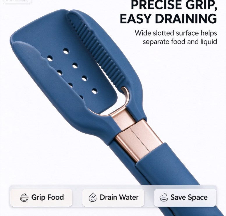 2-in-1 Silicone Grip and Flip Spatula Tongs – Heat Resistant Non-Stick Food Turner with Rose Gold Stainless Steel Frame for Eggs, Pancakes, Burgers, and Fish