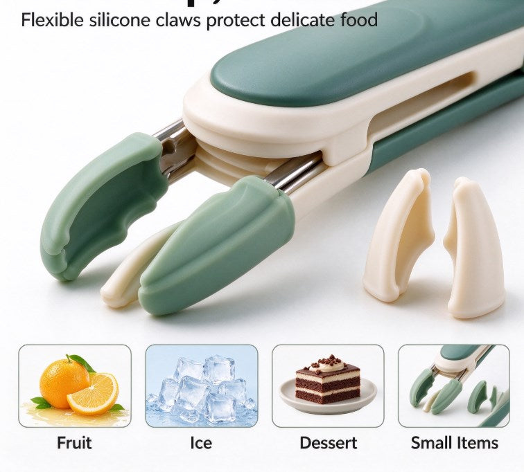 3-Jaw Cup Grip Tongs with Interchangeable Silicone Tips – Anti-Scald Hot Cup and Bowl Retriever Clamp with One-Press Lock Mechanism for Kitchen and Daily Use