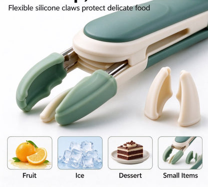 3-Jaw Cup Grip Tongs with Interchangeable Silicone Tips – Anti-Scald Hot Cup and Bowl Retriever Clamp with One-Press Lock Mechanism for Kitchen and Daily Use