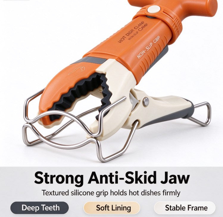Anti-Scald Hot Dish Clamp Setter – Stainless Steel Non-Slip Bowl Clip Gripper Retriever Tongs for Hot Plate, Steamer, Microwave, and Air Fryer Pans