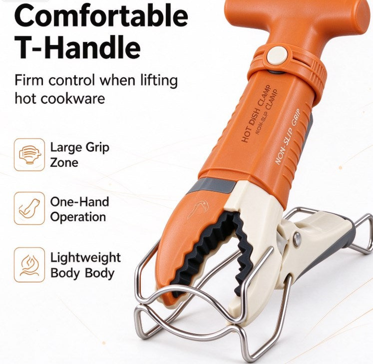 Anti-Scald Hot Dish Clamp Setter – Stainless Steel Non-Slip Bowl Clip Gripper Retriever Tongs for Hot Plate, Steamer, Microwave, and Air Fryer Pans
