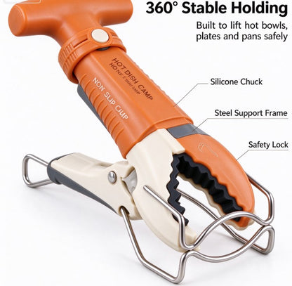 Anti-Scald Hot Dish Clamp Setter – Stainless Steel Non-Slip Bowl Clip Gripper Retriever Tongs for Hot Plate, Steamer, Microwave, and Air Fryer Pans