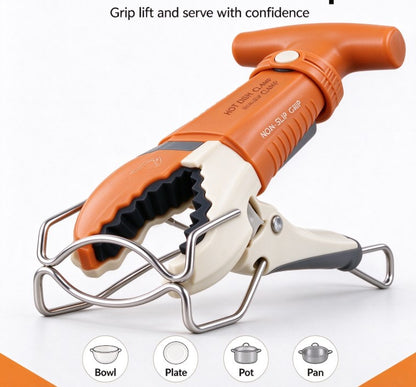 Anti-Scald Hot Dish Clamp Setter – Stainless Steel Non-Slip Bowl Clip Gripper Retriever Tongs for Hot Plate, Steamer, Microwave, and Air Fryer Pans