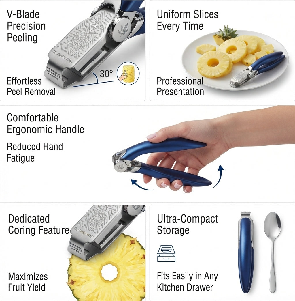 Ergonomic Stainless Steel Pineapple Corer and Eye Remover Tool – Heavy Duty Culinary Prep Pineapple Seed Remover Clamp with Non-Slip Grip Handle for Kitchen and Restaurant