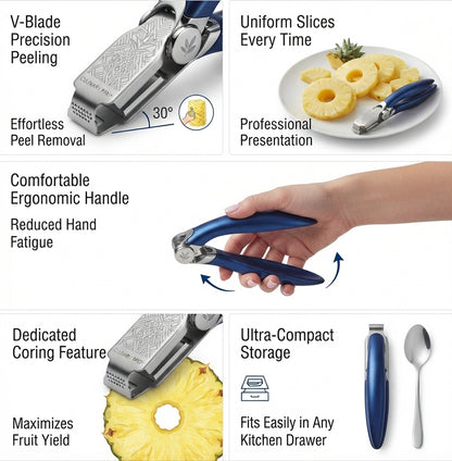 Ergonomic Stainless Steel Pineapple Corer and Eye Remover Tool – Heavy Duty Culinary Prep Pineapple Seed Remover Clamp with Non-Slip Grip Handle for Kitchen and Restaurant