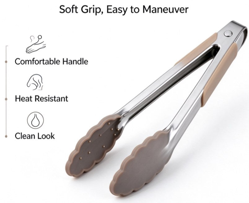 Gentle Hold Silicone Kitchen Tongs – Heat Resistant Non-Stick Food Tongs with Ergonomic Grip for Delicate Pastries, Fish, Salad, and Cooking