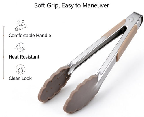 Gentle Hold Silicone Kitchen Tongs – Heat Resistant Non-Stick Food Tongs with Ergonomic Grip for Delicate Pastries, Fish, Salad, and Cooking