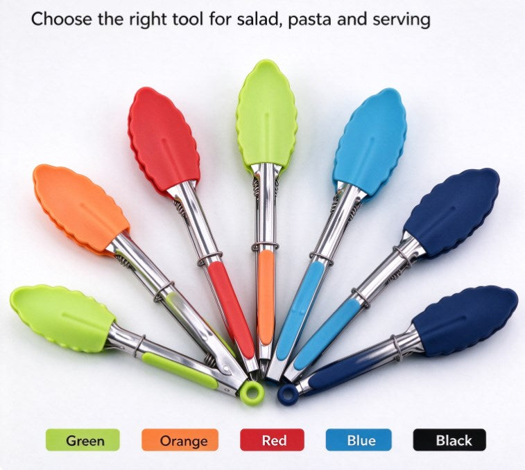 Heat Resistant Silicone Food Tongs Set, Soft Comfort Grip Cooking Tongs with Pull-Lock Mechanism for Non-Stick Cookware, Salad, and BBQ (Multicolor)