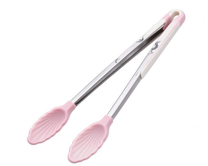 Mini Shell Grip Silicone Cooking Tongs – Stainless Steel Non-Slip Heat-Resistant Small Food Tongs with Seashell Tips for Appetizers, Ice, Salad, Pastry, and Serving