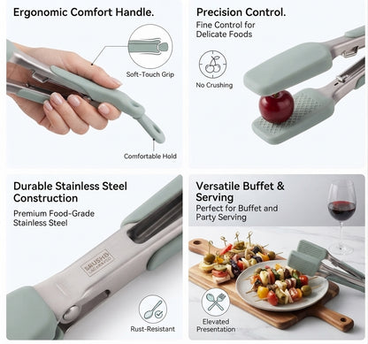 Professional Chef's Heavy Duty Silicone Kitchen Tongs – Heat Resistant Up to 480°F Non-Stick Locking Tongs with Detachable Silicone Pads for Cooking, Grilling, BBQ, and Serving