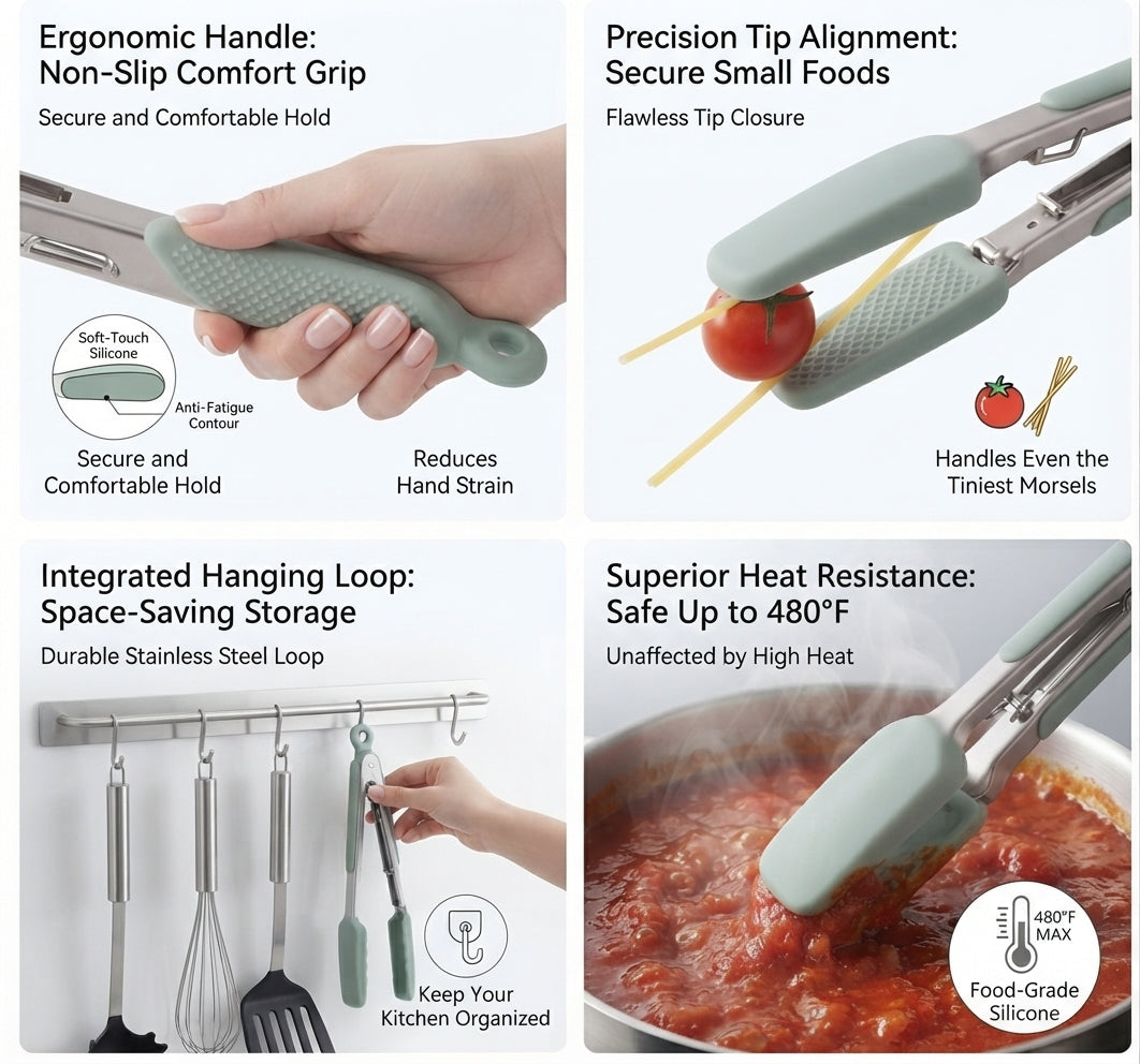 Professional Chef's Heavy Duty Silicone Kitchen Tongs – Heat Resistant Up to 480°F Non-Stick Locking Tongs with Detachable Silicone Pads for Cooking, Grilling, BBQ, and Serving