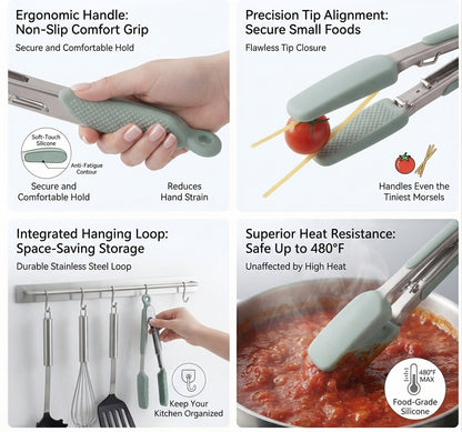 Professional Chef's Heavy Duty Silicone Kitchen Tongs – Heat Resistant Up to 480°F Non-Stick Locking Tongs with Detachable Silicone Pads for Cooking, Grilling, BBQ, and Serving